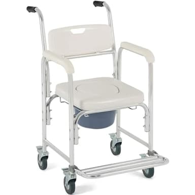 OrtoPrime Silla Ducha WC con Ruedas y Pies Abatibles - 3 en 1 - Silla con Inodoro Incorporado - Silla WC Portátil para Personas Mayores - Silla de Ruedas Ducha - Silla de baño geriatrica