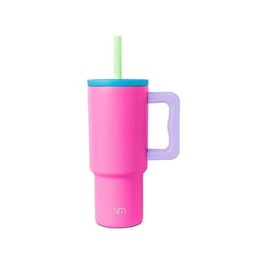 Simple Modern Vaso Térmico con Pajita de Silicona y Asa| Taza Termica Café para Llevar | Botella de Agua Acero Inoxidable Aislado | Trek | 710ml | 80s Mix