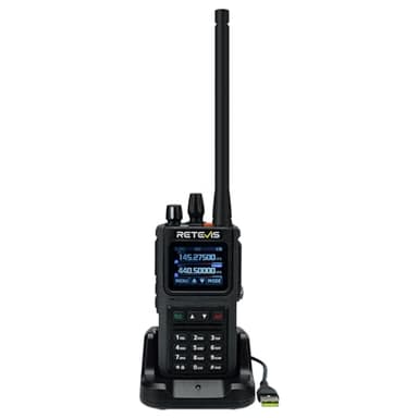 Retevis C1 Walkie Talkie Doble Banda, Amateur Radio IP67 Impermeable, Reducción de Ruido Bidireccional, 1800 mAh, 250 Canales, Tipo C, Largo Alcance Emisora Radioaficionado para Caza (Negro, 1 Pieza)