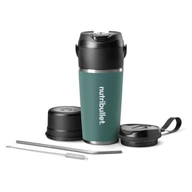 nutribullet Flip NBP016EUC, Batidora Portátil con Vaso Térmico de 590ml, Conserva el Frío 24h, Bate Hielo, Incluye Tapa y Pajita, Carga USB-C, Acero Inoxidable, Eucalypto