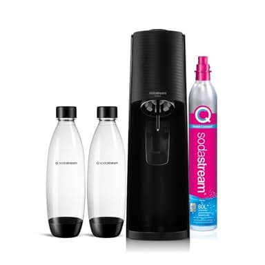 sodastream Gasador Terra Value Pack x2 con 2 botellas fundidas aptas para lavavajillas de 1L y 1 cilindro de CO2 Quick Connect para gasar hasta 60 L, negro mate