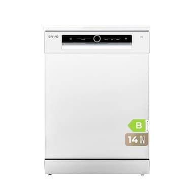 EVVO Lavavajillas 60 cm Ancho, Capacidad para 14 Cubiertos y Con Tercera Bandeja, Eficiencia B, 8 Programas Incluye, Lavado Inteligente, Zone Wash, Inno wash, Apertura Automática, Modelo: D5 Blanco