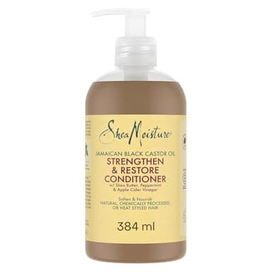 SheaMoisture Strengthen & Restore Acondiconador - Para Cabello Natural, Dañado o Tratado Químicamente - Con Aceite de Ricino Negro y Manteca de Karité - Sin Sulfatos ni Silicona - 1 x 384 ml