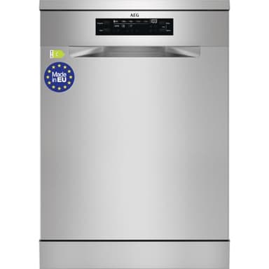 AEG FFB74917ZM Lavavajillas de 60 cm, 14 Cubiertos, Sistema AirDry, Display XL, Con 3ª Bandeja para Cubiertos MaxiFlex, Función Extrahigiene, Softspikes, 44 dB(A), Inox, Clase C, Fabricado en UE