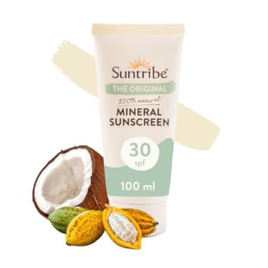 Crema Solar Mineral Natural FPS 30 Suntribe - 100 ml, Tinte, Ecológica - 100% Natural & Segura para Arrecifes - Óxido de Zinc no Nano - Resistente al agua