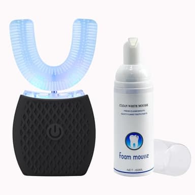 Cepillo de Dientes Ultrasónico Automático, Cepillo de Dientes Eléctrico con Limpieza 360°, Diseño en Forma de U, 4 Modos, Cepillo Blanqueador con Temporizador, para Adultos (Negro)