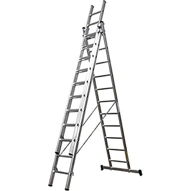 Homelux 825022 Escalera Aluminio Triple, 3 + 3 +3, 3 x 11 Peldaños, 18.5 kg