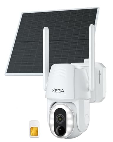 Xega 4G LTE Camara Vigilancia Exterior con Tarjeta SIM, Camara 4G Solar Inalambrica con Batería, Detección Humana, Foco de 500 lúmenes, Visión Nocturna Color, Audio Bidireccional (No Admite WiFi)
