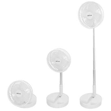 AKTIVE 61588 Ventilador inalámbrico, Plegado Compacto, 19,7x19,7x97,5 cm, 4 Modos Aire, 2-6 Horas duración, Tubo telescópico 36-83 cm, Cargador USB Incluido, Recargable en 4,5 h, Posición de Bloqueo