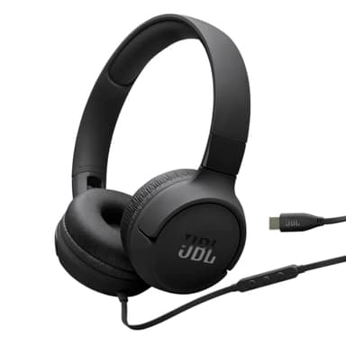 JBL Tune 520 C Auriculares con Cable, Ajuste cómodo, micrófono, Sonido JBL Pure Bass, preajustes de ecualización, conectividad USB-C, diseño Plegable y Cable sin enredos, Negro