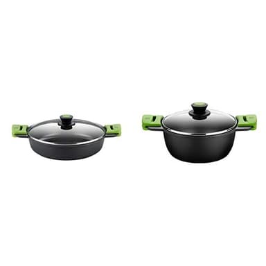 BRA Prior Cacerola Baja con Tapa de Cristal y Asas de Silicona, Apta para Todo Tipo de cocinas incluida inducción y Horno, 24 cm + Prior Cacerola Alta con Tapa de Cristal y Asas de Silicona, 24 cm