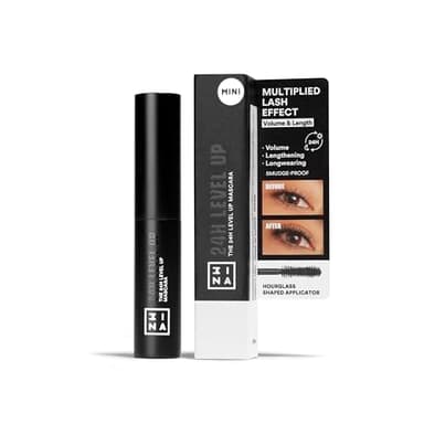 3INA MAKEUP - The 24H Level Up Mascara 900 (mini) - Máscara de Pestañas Negra para Dar Volumen y Longitud - Máscara Tamano Viaje - Máscara Apta Para Ojos Sensibles- Vegan - Cruelty Free