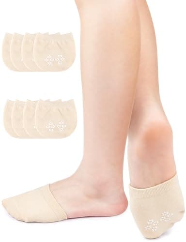 Kiiwah 4 Pares Calcetines de Corte Bajo para Mujer, Medias de Algodón Antideslizantes Invisible en el Antepié para Tacón Alto(Desnuda)