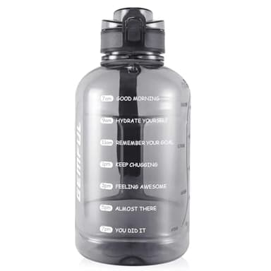 GEMFUL Botella de agua deportiva de 2L con marcador de tiempo - Sin BPA, a prueba de fugas, Botella deportiva 2L con asa para fitness, oficina y exteriores (Gris)