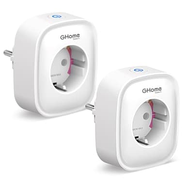 GHome Smart Enchufe Inteligente, 16A Enchufe WiFi Medidor de Consumo, Compatible con Alexa y Google Home, Tomada Inteligente Programable con Temporizador, Control por Voz y APP, 3680W,Solo 2.4GHz WiFi