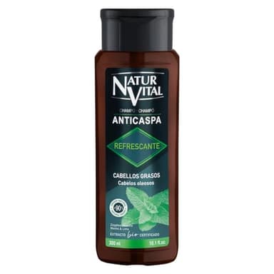 NaturVital - Champú Anticaspa Refrescante, Sin Parabenos ni Colorantes ni Siliconas, Ideal para Pelo Graso, Champú Natural Purificante, 300 ml