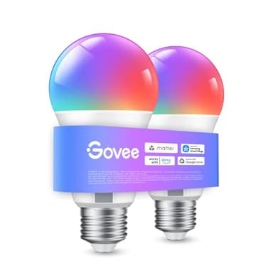 Govee Bombilla LED E27 Inteligentes WiFi y Bluetooth, Compatible con SmartThings, Matter, Alexa y Google Assistant, 800LM, 16 Millones de Colores DIY RGBWW, Bombilla Inteligente, Juego de 2
