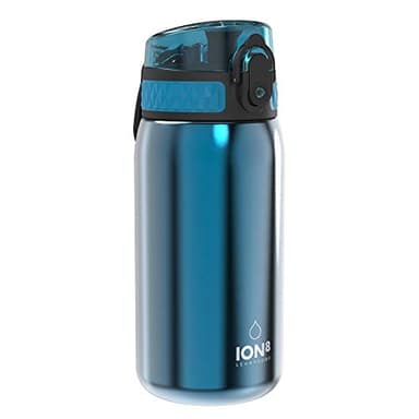 ion8 Botella Agua Inox Ligero para Niños, 400ml, Sin Aislamiento, a Prueba de Fugas, Fácil de Abrir, Cerradura Segura, Aptas para Lavavajillas, Fácil de Limpiar, Resistente a Rayones, Azul