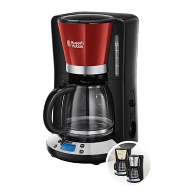 Russell Hobbs Cafetera de Goteo [15 tazas, 1100 W] Colours+ Red (jarra cristal 1.25 l, tecnología WhirlTech, pantalla LCD, temporizador programable, filtro extraíble, mantenimiento calor) 24031-56