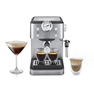 De'Longhi Linea Classic EM450.M, Máquina Café Manual con Varilla Vapor, Máquina Espresso con Bomba Barista, Boquilla para Capuchino, Filtro Doble Pared, 15bar, Taza Hasta 13cm, Acero Inoxidable/Metal