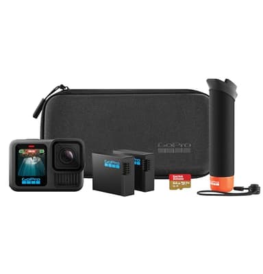 GoPro Paquete de Accesorios HERO13 Black: Incluye el Controlador (empuñadura Flotante), 2 baterías Enduro, 2 Soportes Adhesivos curvos, Tarjeta microSD SanDisk de 64 GB, Estuche de Transporte y más