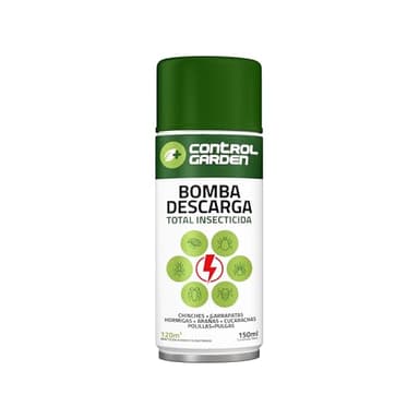 CONTROL GARDEN Insecticida Descarga Total 150 ML Interior y Exterior | Repelente Anti Insectos: Chinches, Ácaros, Hormigas, Arañas... | Fungicida Larvicida Ovicida Bomba de Humo para Espacios 120 m2