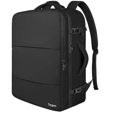 Taygeer Mochila Cabina 55x40x20, Mochila Viaje Cabina Avion Equipaje de Mano de Gran Capacidad para 18.4 Portatil con Puerto USB, Bolsa Zapatos Incluida Correas Acolchadas Aprobado para Viajes, Negro
