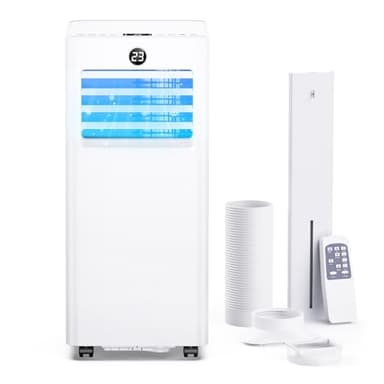 Aire Acondicionado Portatil 7000 BTU, Enfriamiento/Ventilador/Deshumidificación/Modo Sueño 4 en 1, Táctil/Mando a Distancia, Temporizador 24h, Ruedas 360°, Incluye Manguera de Escape & Kit de Ventana