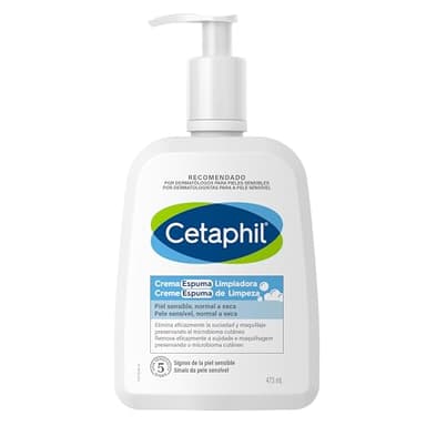 CETAPHIL Crema Espuma Limpiadora Facial, piel sensible, normal a seca, elimina la suciedad y el maquillaje preservando el microbioma cutáneo 473ML