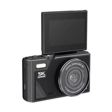 Akfldms Cámara Fotográfica Digital 5K con Zoom Digital de 18x, Videograbadora Vintage para Vlogs, Pantalla Abatible de 180°, Color Negro.
