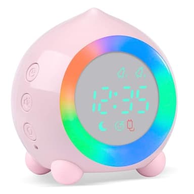 Ayybboo Reloj Despertador Infantil Digital, Simulador de Amanecer Despertador para Niños con Luces Colores y Lámpara de Luz Nocturna Silencioso (Rosa)