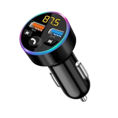 Wonvify Transmisor FM Bluetooth para Coche, Manos Libres Reproductor Música MP3 con Luces LED de 7 Colores, Adaptador Receptor Radio con Dual USB, Soporte Tarjetas SD, USB, y Flash Drive