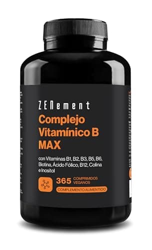 Vitamina B Complex con Colina e Inositol - 365 Comprimidos | Vitaminas 1 Año - Complejo B con Vitaminas B1, B2, B3, B5, B6, B8, B9, B12 y Ácido Fólico | Apto para Veganos