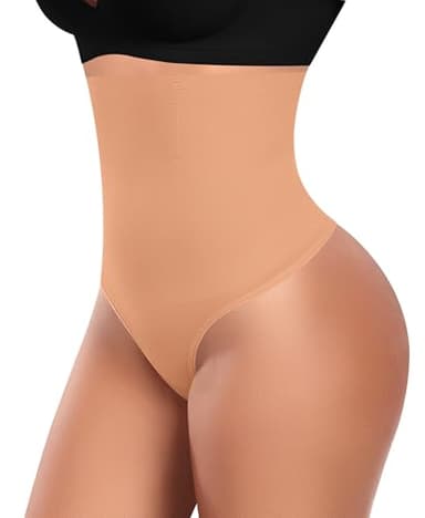 YARRCO Tanga Faja Reductora Mujer Invisible Braguita Moldeadora Adelgazante Vientre Plano Cintura Alta sin Costuras Postparto Shapewear Control de Barriga Thong String (Piel,L)