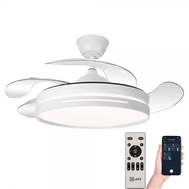 Bilake Ventilador de techo one con luz silencioso aspas retractiles económico 4 aspas 6 velocidades Lampara ventilador blanco con mando