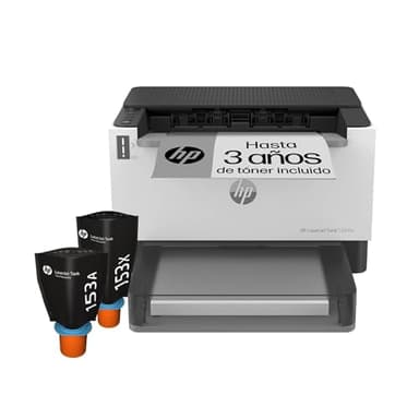 HP LaserTank 1504w, 2R7F3A, Impresora Monocromo con Tóner Integrado de Recarga Rápida, Impresión Manual Doble Cara, 22 ppm, hasta 5000 Páginas, Wi‑Fi, USB, LCD, Blanca