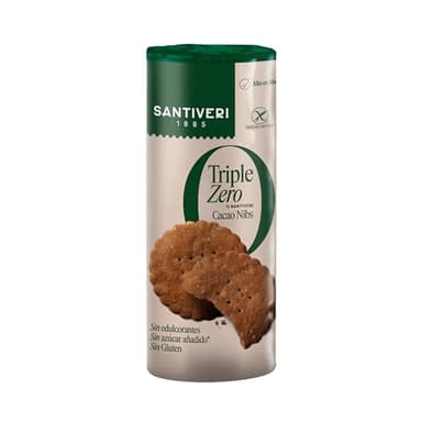 SANTIVERI - Galletas Nibs Cacao Triple Zero, Galletas Crujientes con Avena Integral y Cacao, Altas en Fibra, Sin Edulcorantes, Sin Azúcar Añadido Ni Gluten, Vegano - 210 g