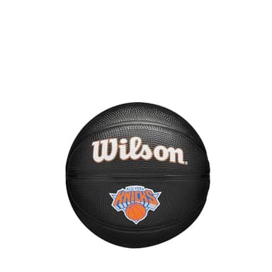 Wilson Balón Mini NBA Team Tribute, Cuenta con Canales de Precisión y un Agarre Dinámico con Estabilidad de Aire Mejorada, Aprobado por la NBA, Equipo: New York Knicks, Color: Negro, Talla: 3