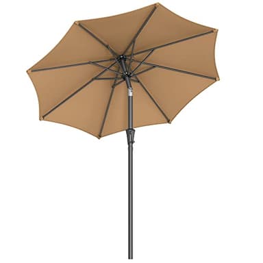 SONGMICS Sombrilla de Jardín 210 cm, UPF 50+, Parasol, 30°de Inclinación en dos Direcciones, con Manivela, para Patio, Terraza, Balcón, Piscina, sin Base, Topo GPU202K01