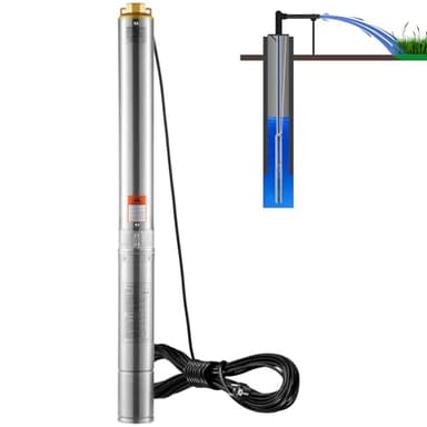 VEVOR Bomba Sumergible de Acero Inoxidable para Pozo Profundo Impermeabilidad IP68 1500W 230 V 50 Hz, 9,8 m³/h Caudal 108 m Cabezal con Cable Eléctrico de 9,1 m para Uso Industrial y Doméstico