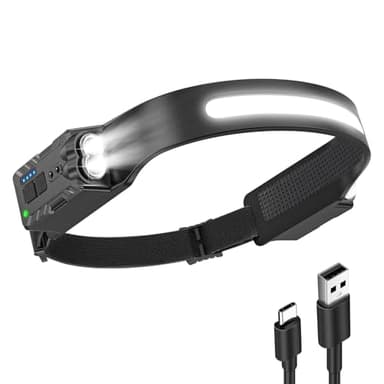 Diboniur Linterna Frontal, Linterna Frontal LED Recargable con 8 Modos de Luz, IPX4 Impermeable Linterna Cabeza con Sensor de Movimiento, Ángulo amplio de 340° Linterna de Cabeza para Camping, Correr