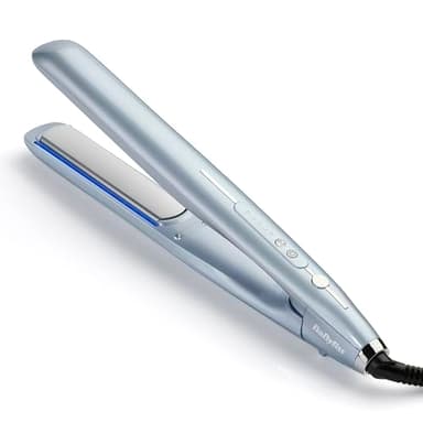 BaByliss Plancha Hydro Fusion – Tecnología iónica dual, Antiencrespamiento, 5 ajustes de temperatura, Calentamiento rápido, Apagado automático – Azul, ST573E