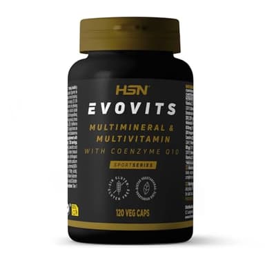 HSN Multivitamínico Vitaminas y Minerales Evovits 120 Cápsulas | Con Hierro, Zinc, Vitamina D, Complejo B, Coenzima Q10 y Ginseng | Energía y Sistema Inmunitario | Hombre y Mujer | Sin Gluten