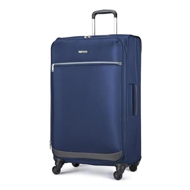Amazon Basics Maleta Blanda Grande (76 cm), Con 4 Ruedas Giratorias Multidireccionales 360°, Expandible, Bolsillo con Cremallera y Correas, Asa Telescópica, Azul Marino