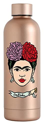art&design24 - Botella térmica I'm Frida para el rostro, color cobre, botella térmica de 500 ml de acero inoxidable, 6,5 x 23 cm, ligera, termo para bebidas calientes y botella refrigerante, diseño