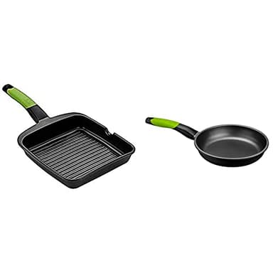 BRA Prior Grill Asador Con Rayas, Aluminio Fundido Con Antiadherente Teflon Classic + Prior Sartén De 24 Cm, Aluminio Fundido Con Antiadherente Teflon Classic