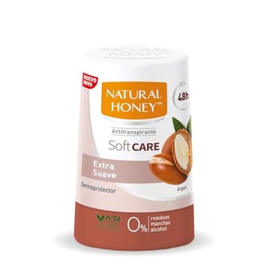 Natural Honey, Soft Care Antitranspirante con Argán, Desodorante Roll On Sin Alcohol, 48H de Protección Suave Contra los Malos Olores, Fórmula Anti Manchas, Fragancia con Extractos Naturales, 50 ml