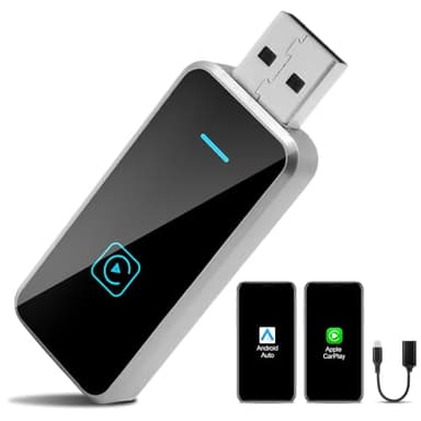KUWUNG Adaptador Carplay Inalambrico para iOS 10.0+, Adaptador Android Auto Inalambrico para Androide 11.0+, Bluetooth 5.0, Plug and Play, Original Car Cableado a Inalámbrico Carplay o Android Auto