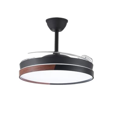 wonderlamp - Ventilador LED aspas plegables Arpino Negro+Madera CCT 3000-4000-6000K, Intensidad Regulable 45W, Silencioso