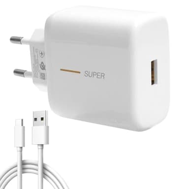 Cargador USB-C de 65 W para OPPO Super-VOOC, Cargador rápido Original con Cable USB-A a C de 6 A para Find X7/X6/X5/X3/Reno 11/10/8/7/6 para One-Plus 11/10T Nord 2T/10 Pro Real-me GT/9 Pro/7 Pro